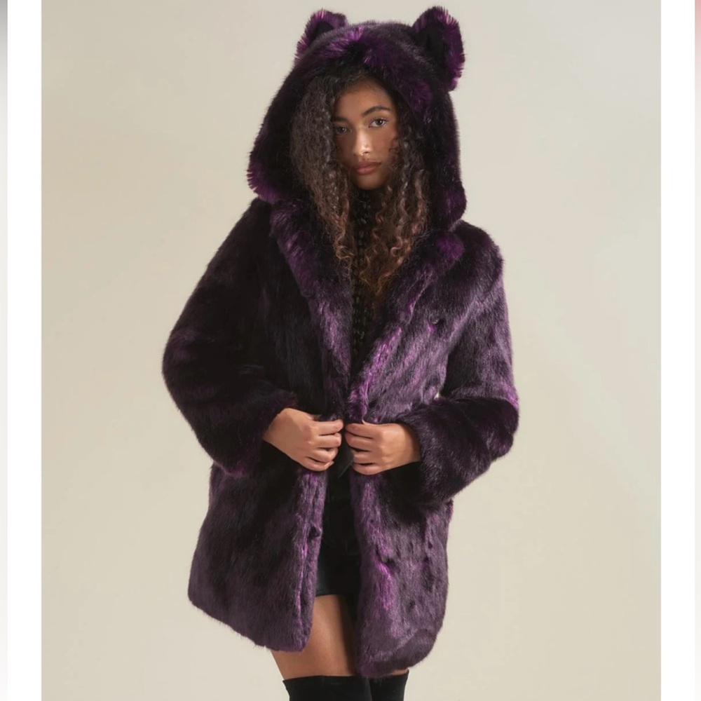 Dark Purple Midnight Wolf Fur Coat